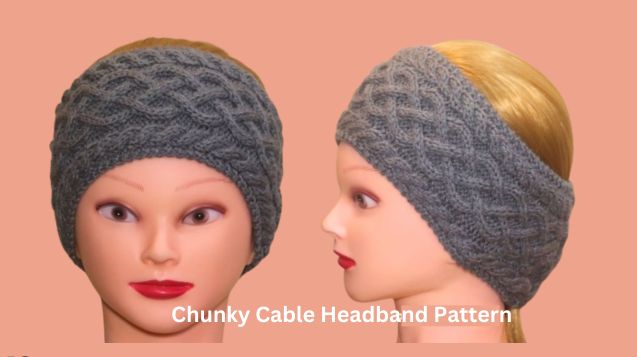 The doll wears a chunky grey-colored woolen cable knit headband on its head.