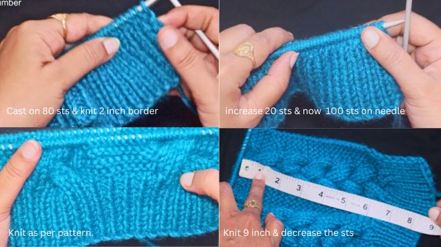 Measurement, Cast-On, and Knitting Instructions for Chunky Woolen Cable Beanie