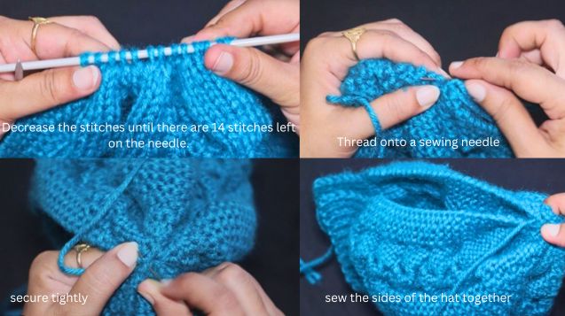 How to sew the blue color woolen chunky cable beanie step by step.