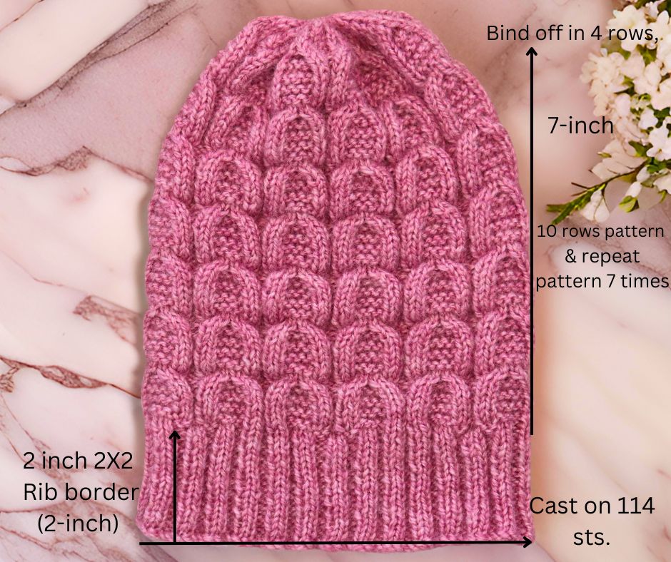 Knitted Beanie displayed alongside measurement details for size reference and clarity.